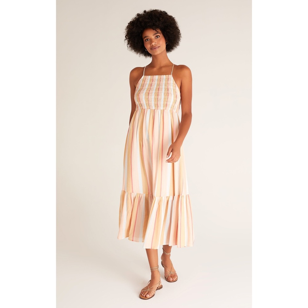 Z Supply Jazmin Cotton Gauze Striped Smocked Sleeveless Midi Maxi Dress XS Pink